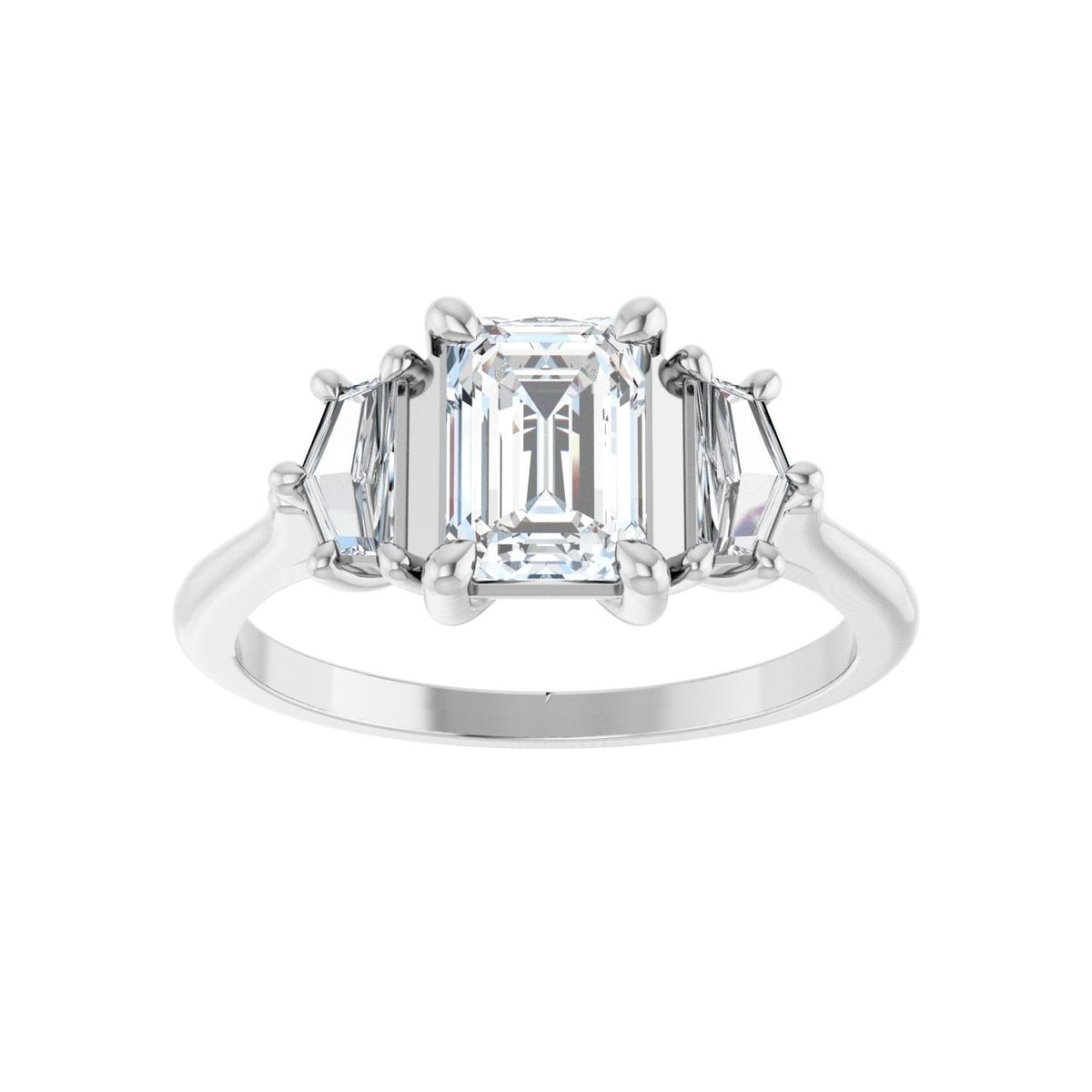 Sapphire Row Lab-Grown Emerald-Cut Diamond Claw-Prong Three-Stone Engagement Ring - 14K White Gold, 1 1/2 ctw (view 3)
