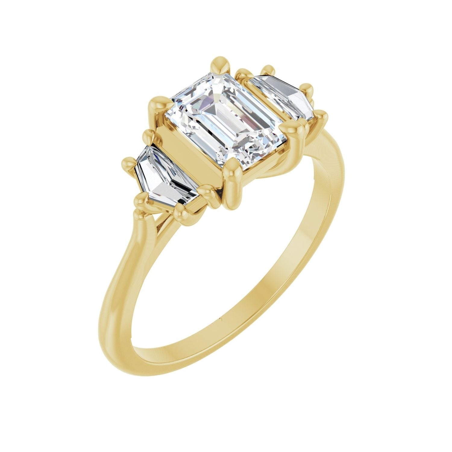 Sapphire Row Lab-Grown Emerald-Cut Diamond Claw-Prong Three-Stone Engagement Ring - 14K Yellow Gold, 1 1/2 ctw