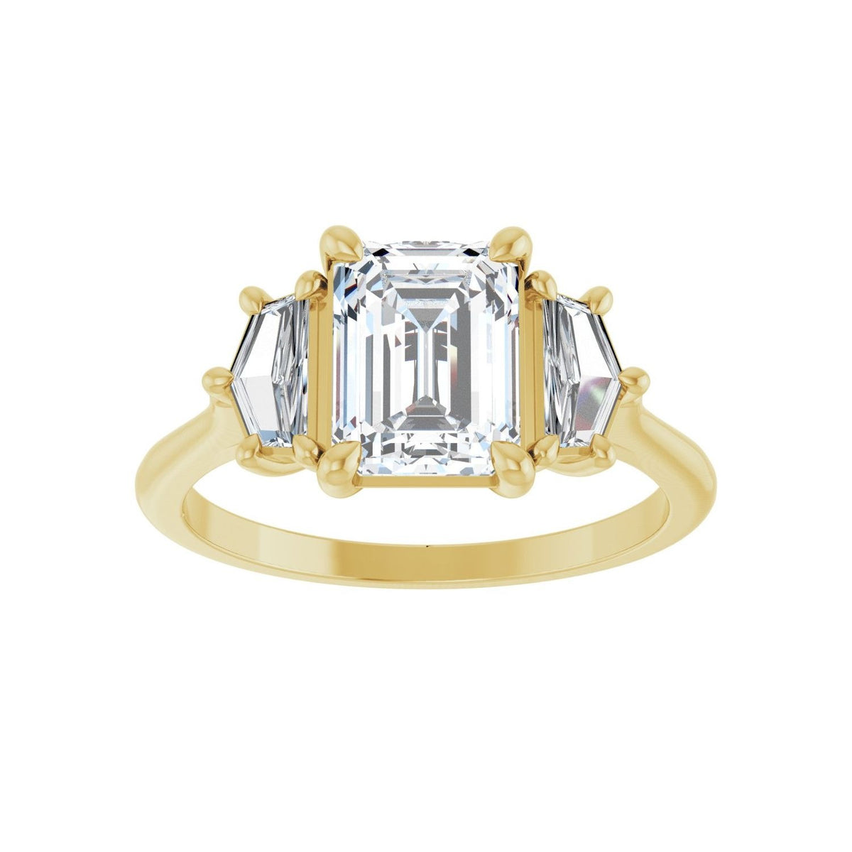Sapphire Row Lab-Grown Emerald-Cut Diamond Claw-Prong Three-Stone Engagement Ring - 14K Yellow Gold, 2 1/5 ctw (view 3)