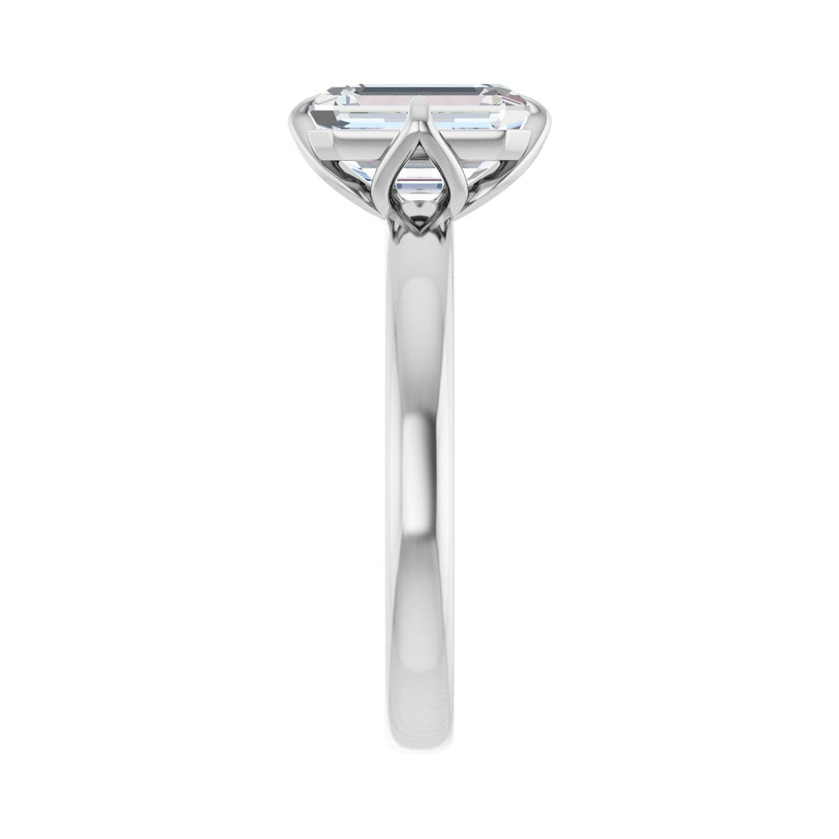 Sapphire Row Lab-Grown Emerald-Cut Diamond Compass-Set Claw-Prong Solitaire Engagement Ring - 14K White Gold (view 4)
