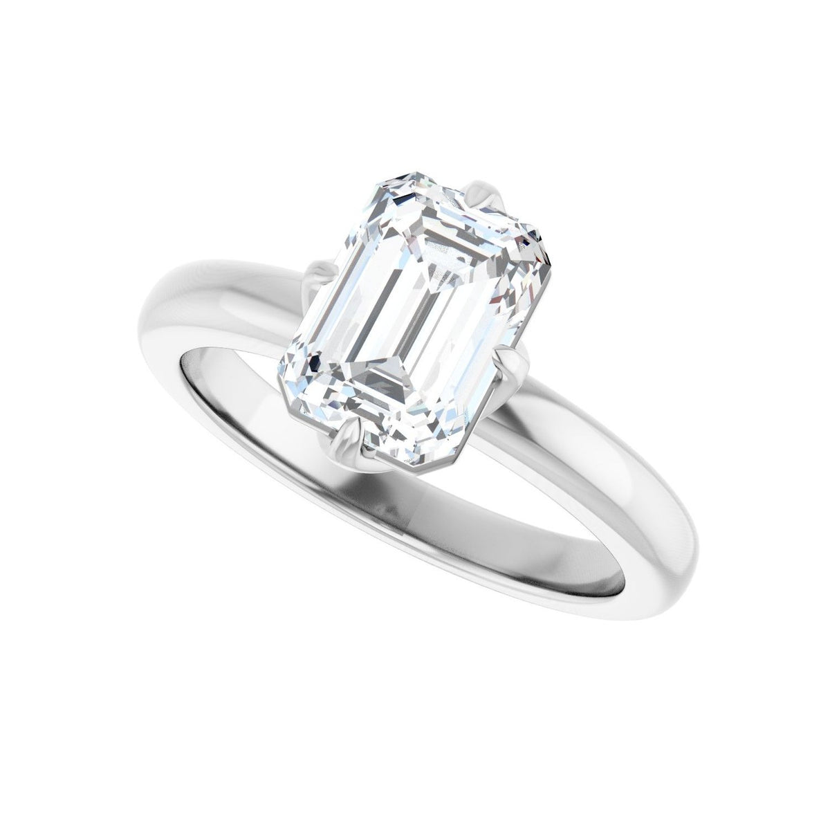 Sapphire Row Lab-Grown Emerald-Cut Diamond Compass-Set Claw-Prong Solitaire Engagement Ring - 14K White Gold (view 5)