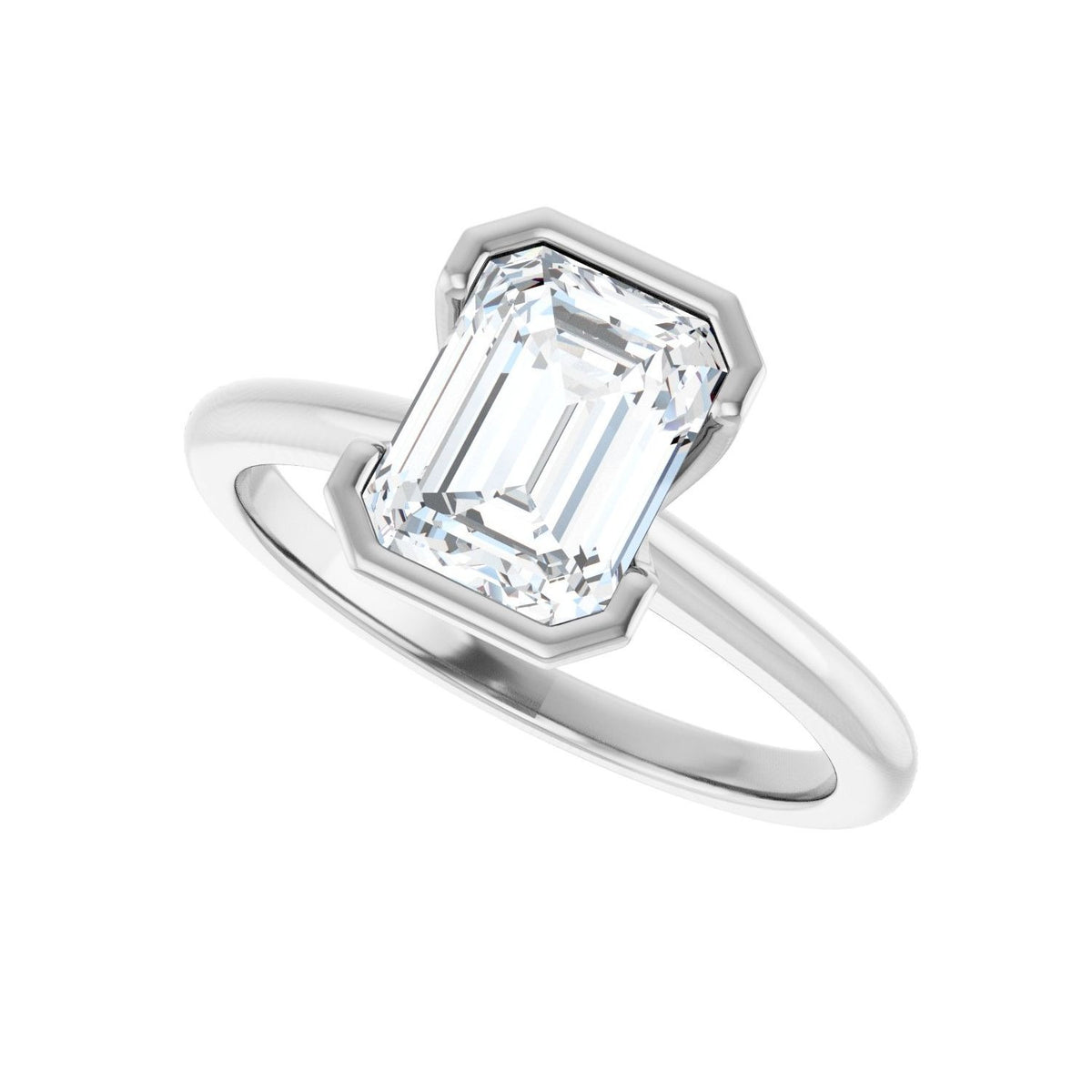Sapphire Row Lab-Grown Emerald-Cut Diamond Half-Bezel Engagement Ring - 14K White Gold, 1 3/4 ctw (view 5)