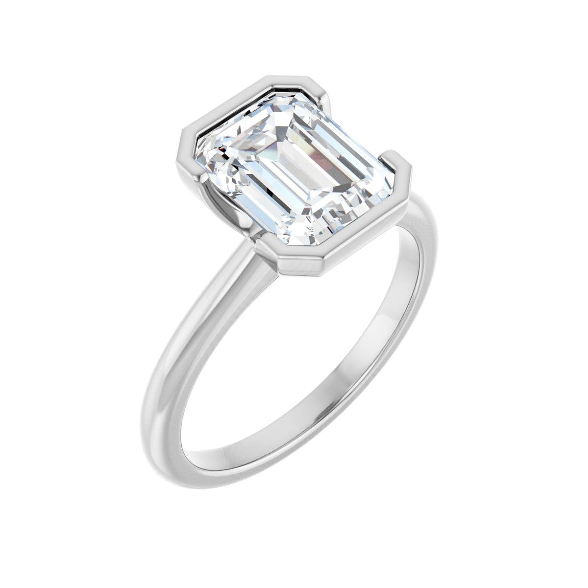 Sapphire Row Lab-Grown Emerald-Cut Diamond Half-Bezel Engagement Ring - 14K White Gold, 2 1/2 ctw