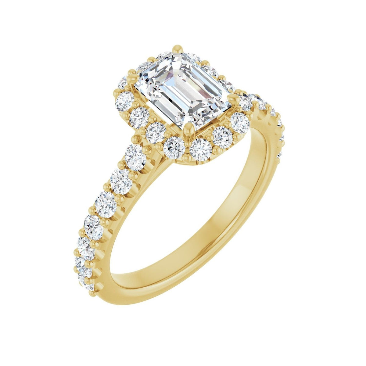 Sapphire Row Lab-Grown Emerald-Cut Diamond Halo-Style Engagement Ring - 14K Yellow Gold, 2 ctw