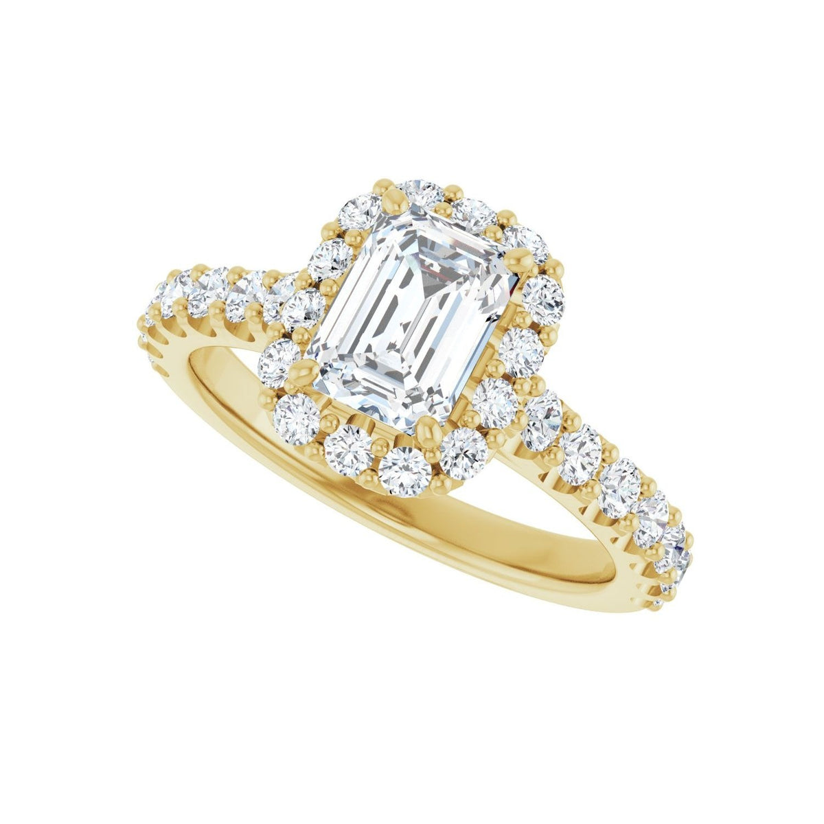 Sapphire Row Lab-Grown Emerald-Cut Diamond Halo-Style Engagement Ring - 14K Yellow Gold, 2 ctw (view 5)