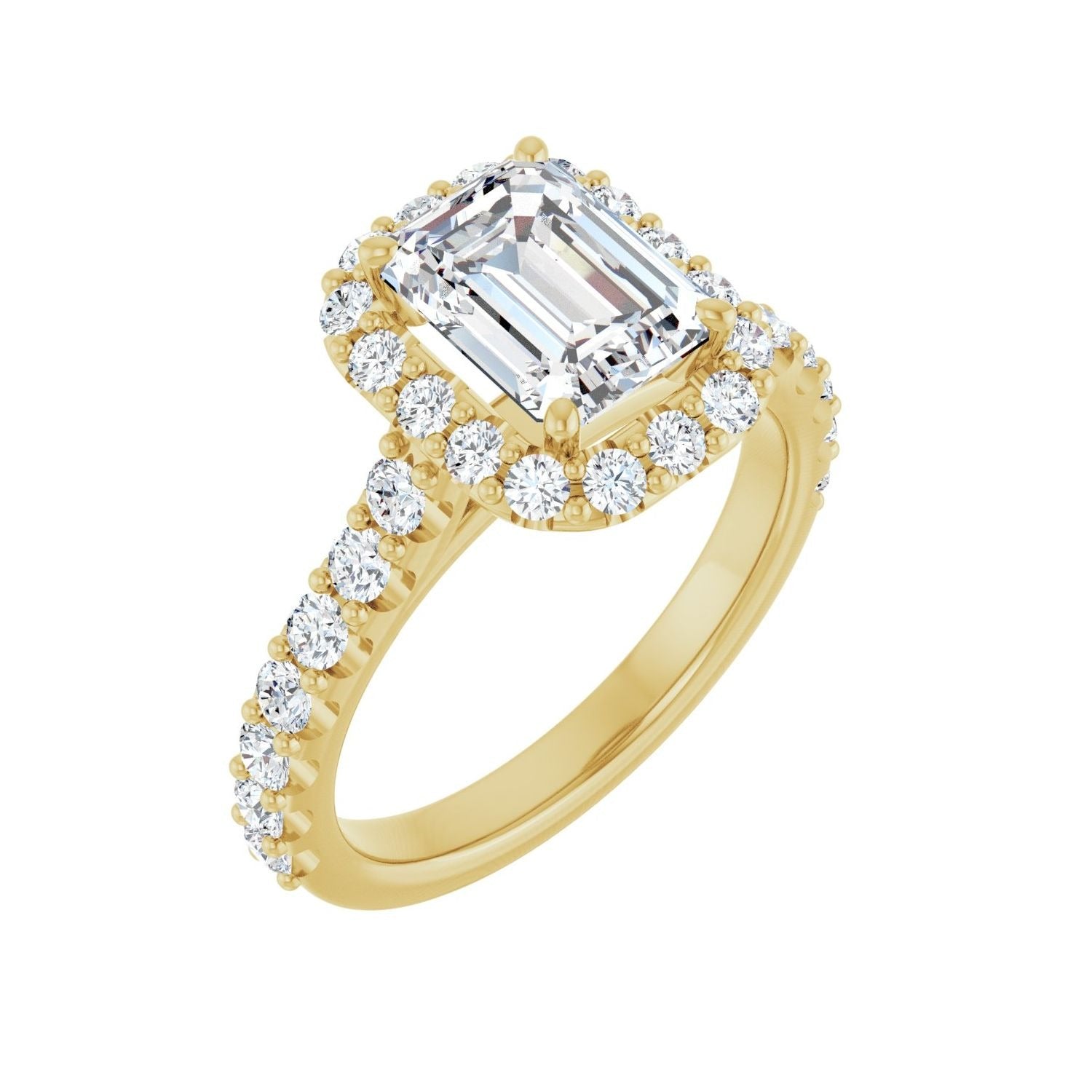 Sapphire Row Lab-Grown Emerald-Cut Diamond Halo-Style Engagement Ring - 14K Yellow Gold, 2 1/2 ctw