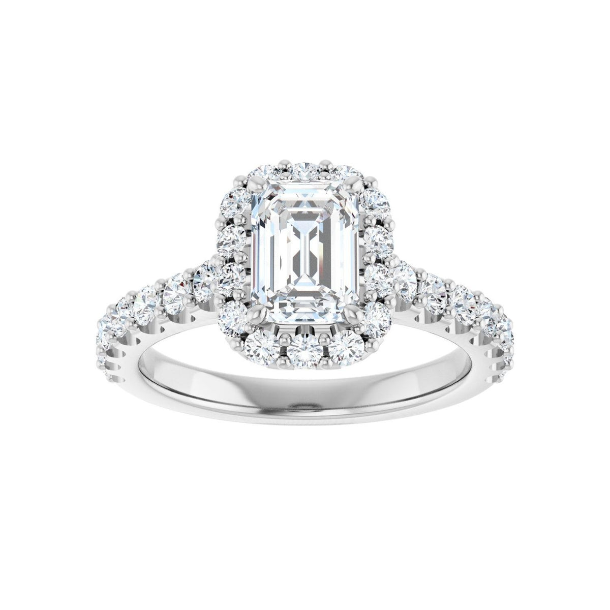 Sapphire Row Lab-Grown Emerald-Cut Diamond Halo-Style Engagement Ring - 14K White Gold, 2 ctw (view 3)