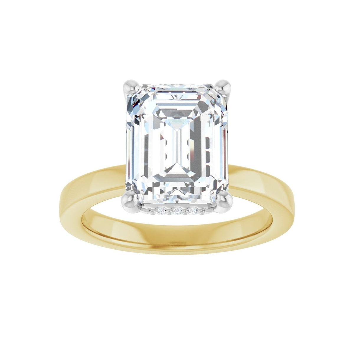 Sapphire Row Lab-Grown Emerald-Cut Diamond Hidden Halo-Style Engagement Ring - 14K Yellow & White Gold, 3 7/8 ctw (view 3)