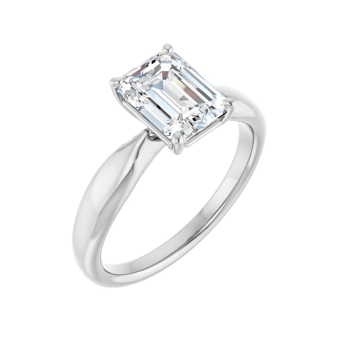 Sapphire Row Lab-Grown Emerald-Cut Diamond Low-Profile Solitaire Engagement Ring - 14K White Gold, 1 3/4 ctw