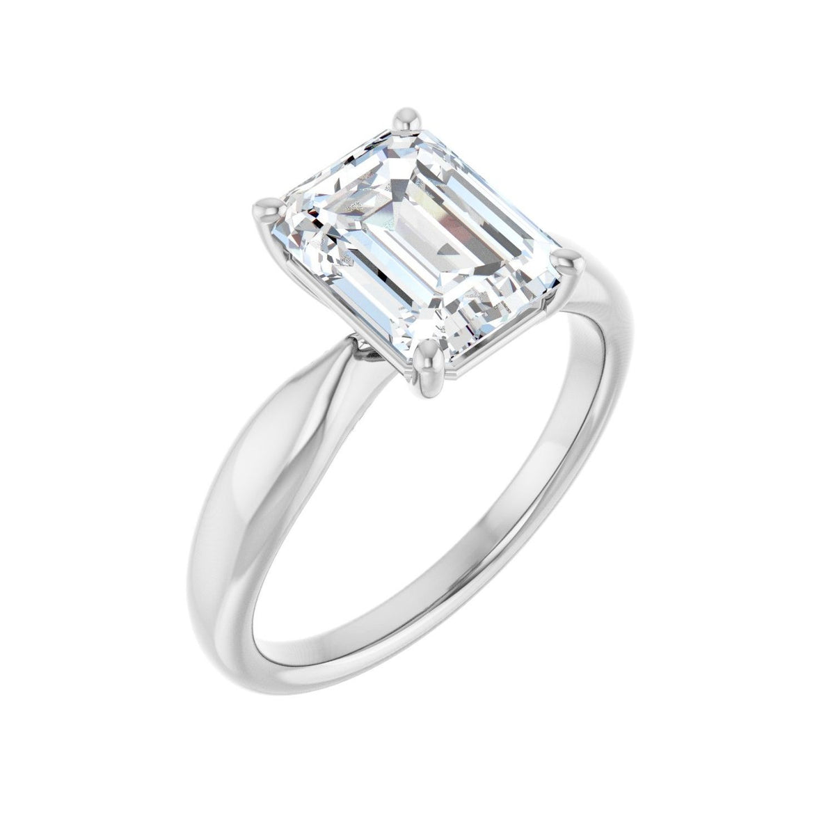 Sapphire Row Lab-Grown Emerald-Cut Diamond Low-Profile Solitaire Engagement Ring - 14K White Gold, 2 1/2 ctw