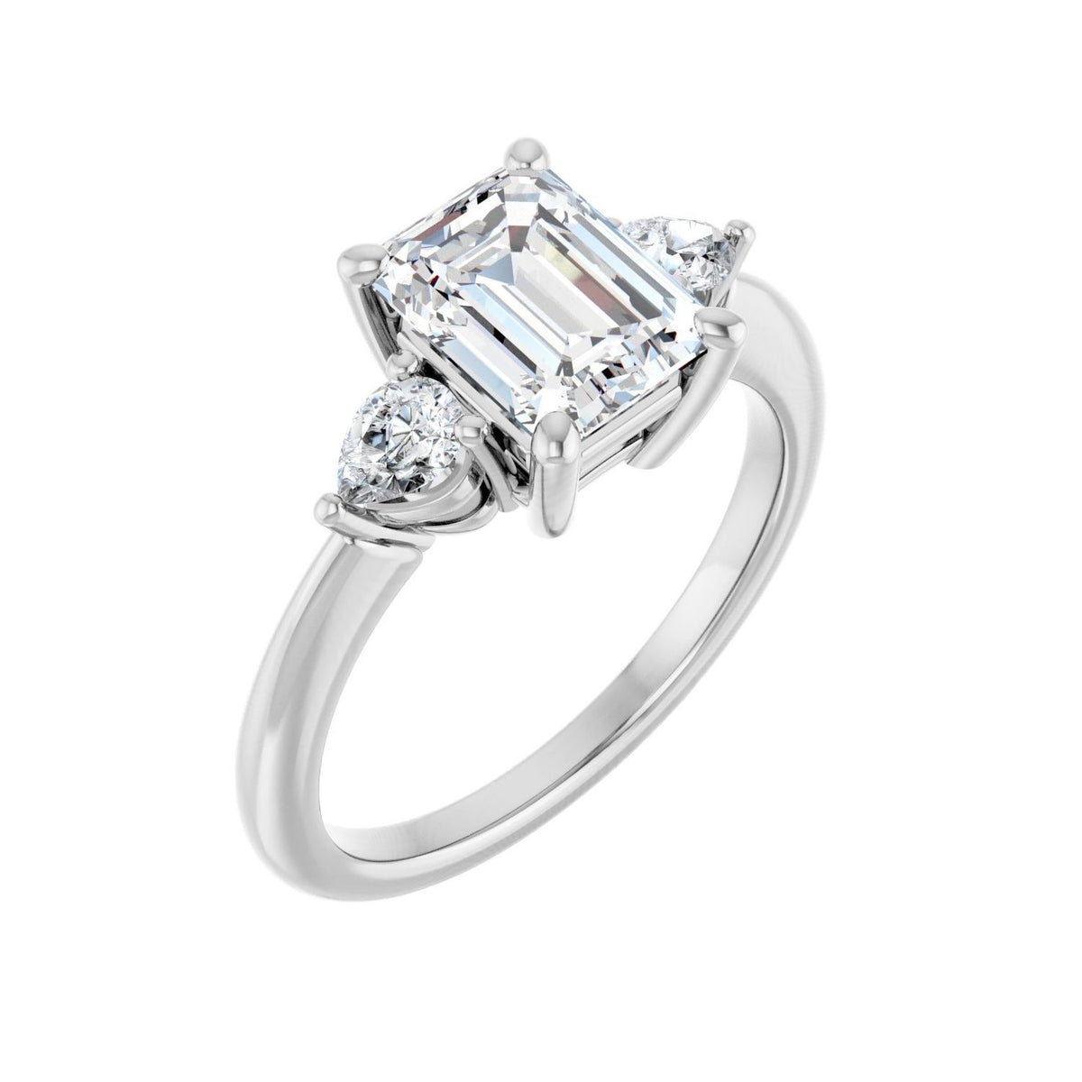 Sapphire Row Lab-Grown Emerald-Cut Diamond Three-Stone Engagement Ring - 14K White Gold, 2 ctw