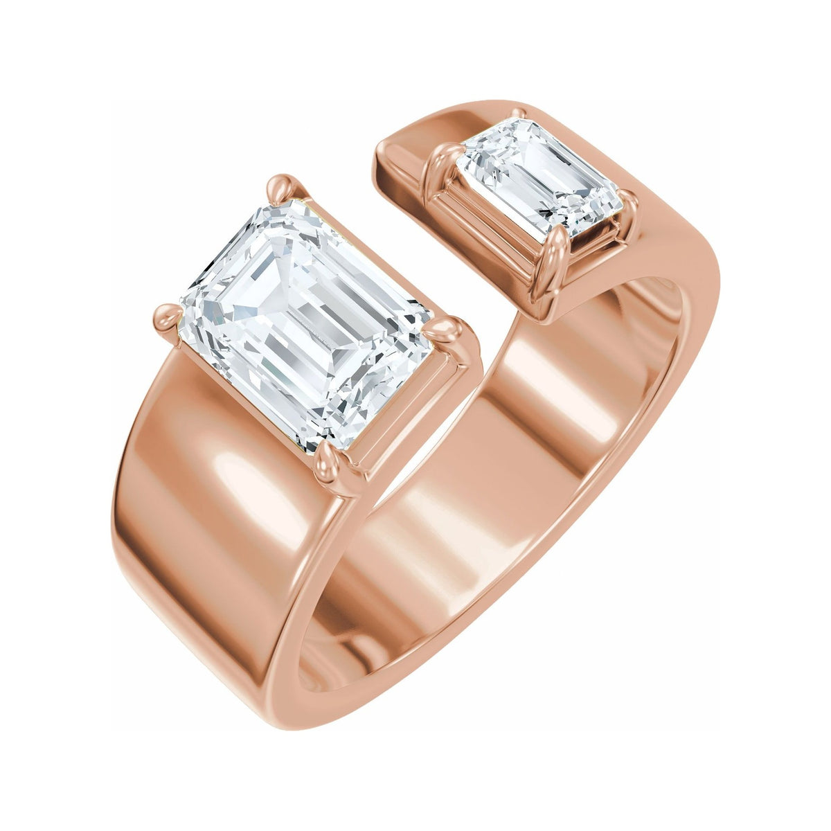 Sapphire Row Lab-Grown Emerald-Cut Diamond Two-Stone Engagement Ring - 14K Rose Gold, 2 1/2 ctw