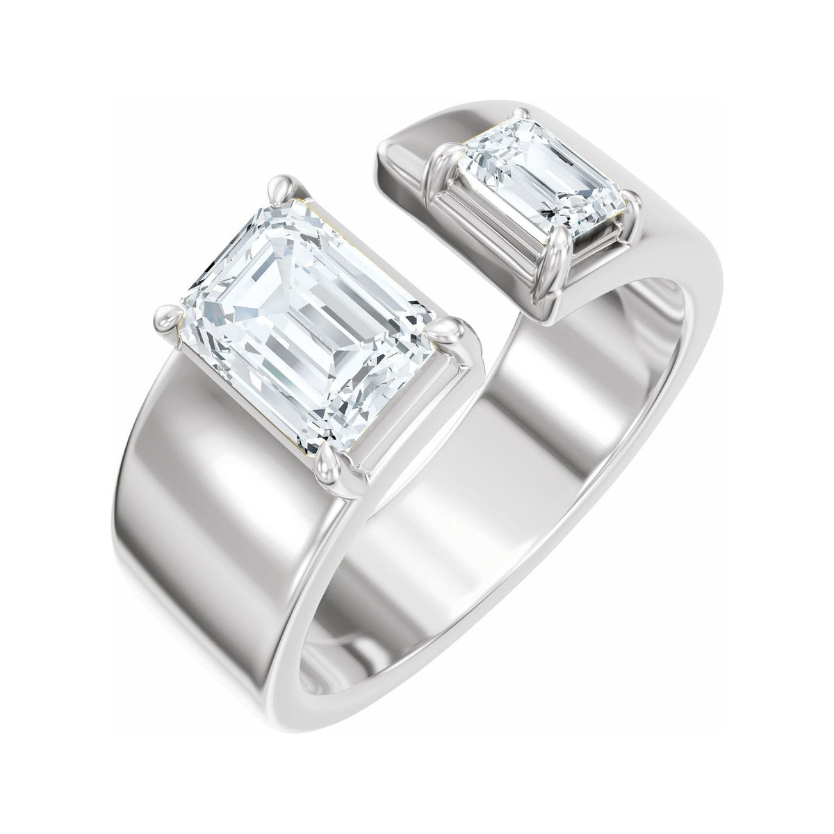 Sapphire Row Lab-Grown Emerald-Cut Diamond Two-Stone Engagement Ring - 14K White Gold, 2 1/2 ctw