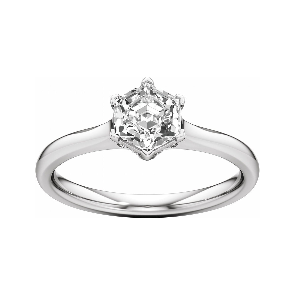 Sapphire Row Lab-Grown Hexagon Diamond Accented Engagement Ring - 14K White Gold, 1 1/4 ctw (view 3)