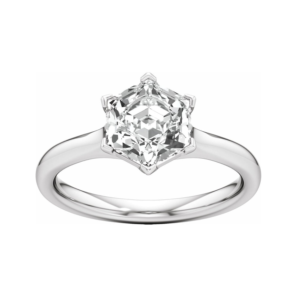 Sapphire Row Lab-Grown Hexagon Diamond Accented Engagement Ring - 14K White Gold, 2 1/8 ctw (view 3)
