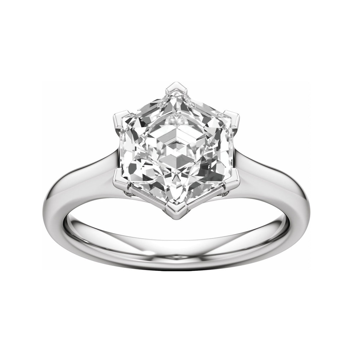 Sapphire Row Lab-Grown Hexagon Diamond Accented Engagement Ring - 14K White Gold, 3 1/6 ctw (view 3)