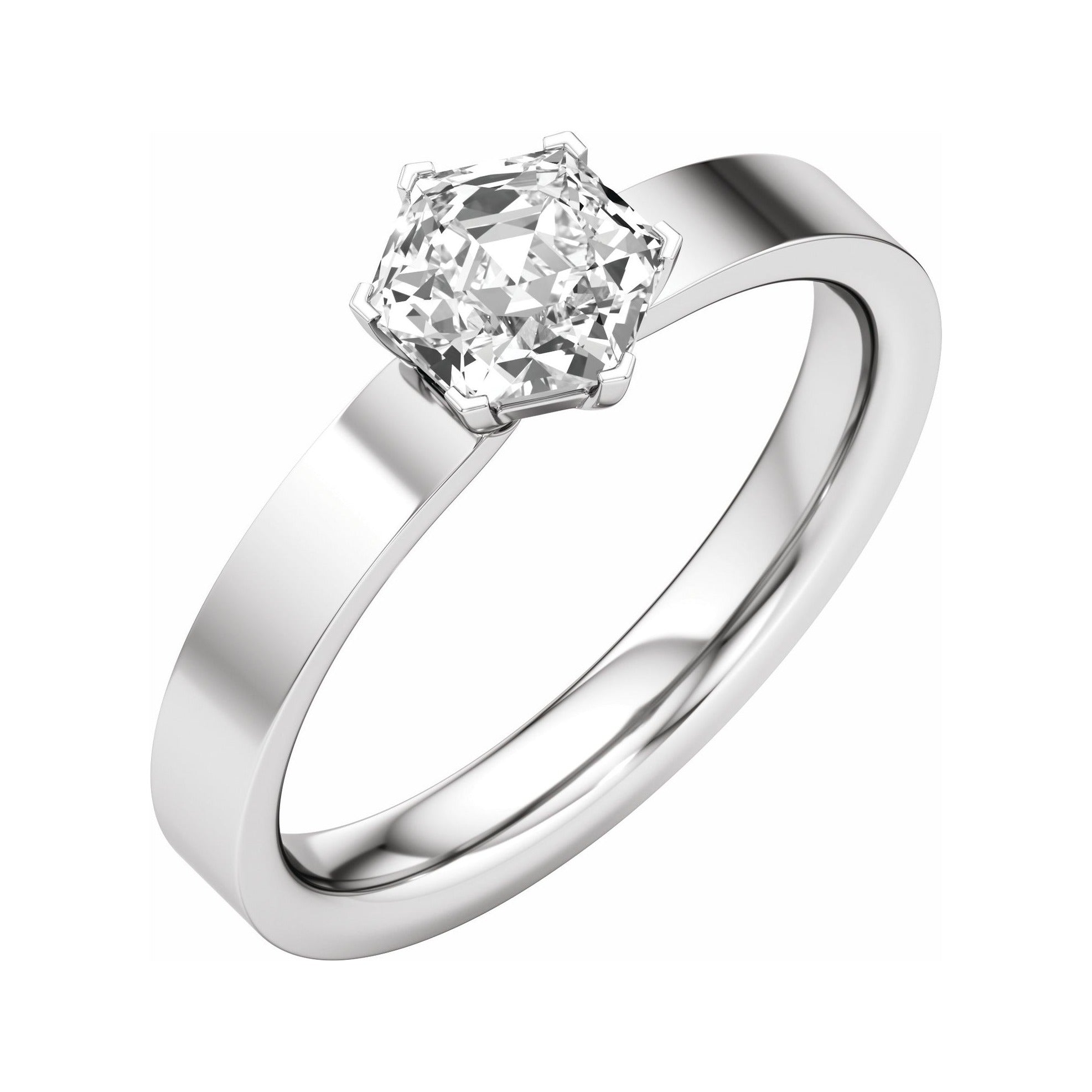 Sapphire Row Lab-Grown Hexagon Diamond Solitaire Engagement Ring - 14K White Gold, 1 ctw