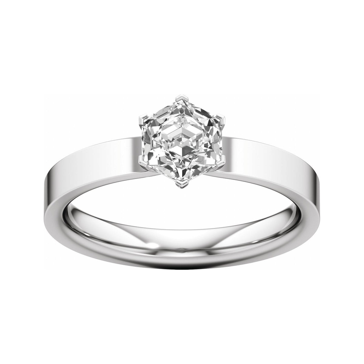 Sapphire Row Lab-Grown Hexagon Diamond Solitaire Engagement Ring - 14K White Gold, 1 ctw (view 3)