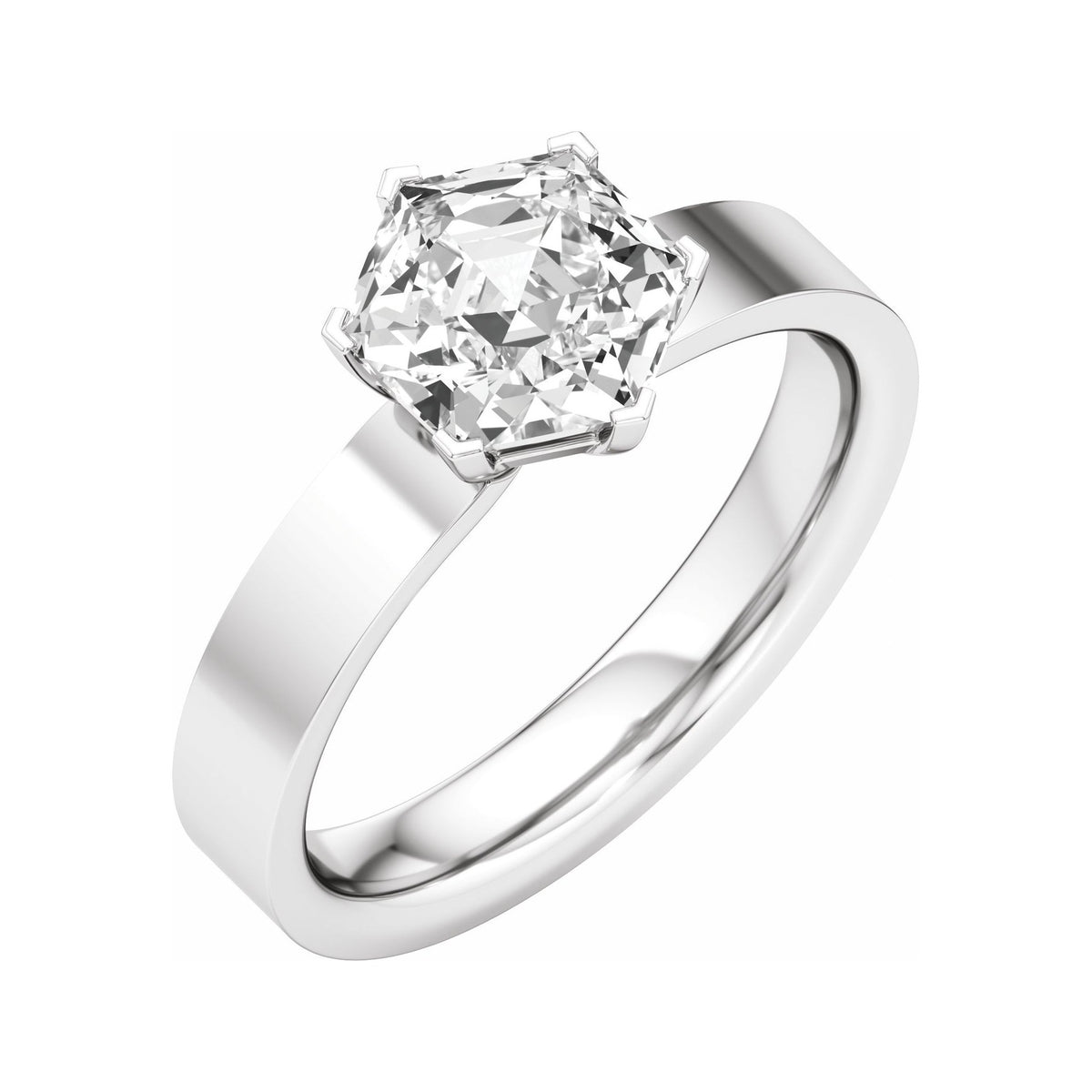 Sapphire Row Lab-Grown Hexagon Diamond Solitaire Engagement Ring - 14K White Gold, 2 ctw