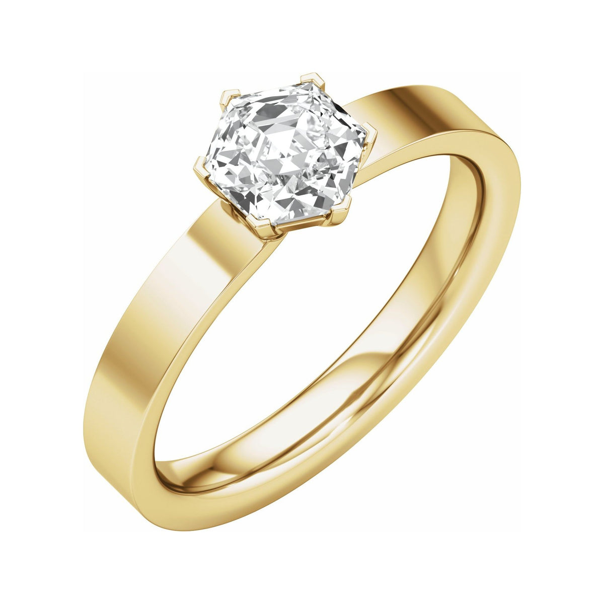 Sapphire Row Lab-Grown Hexagon Diamond Solitaire Engagement Ring - 14K Yellow Gold, 1 ctw