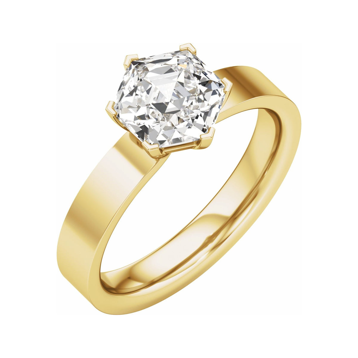 Sapphire Row Lab-Grown Hexagon Diamond Solitaire Engagement Ring - 14K Yellow Gold, 2 ctw