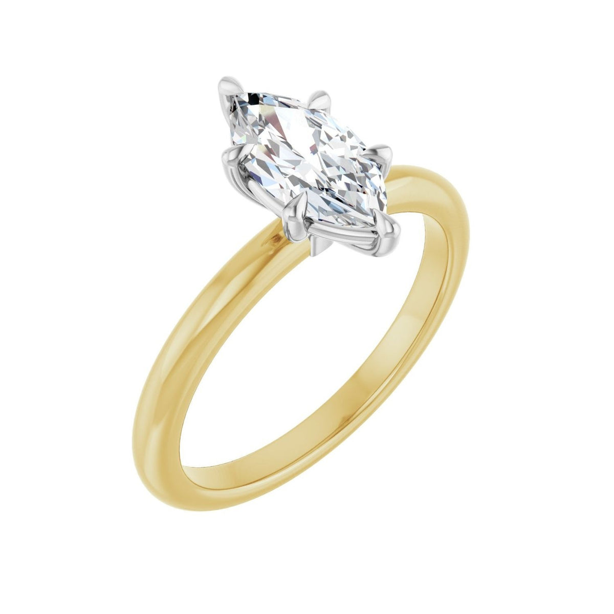 Sapphire Row Lab-Grown Marquise Diamond Claw-Prong Engagement Ring - 14K Yellow & White Gold, 1 ctw