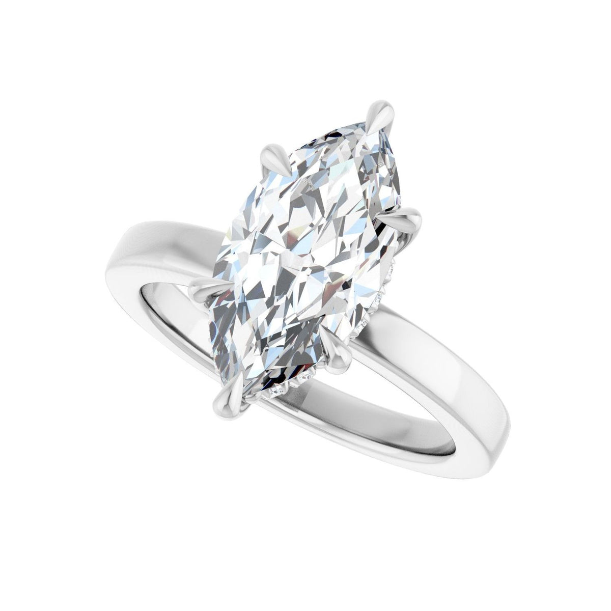 Sapphire Row Lab-Grown Marquise Diamond Claw-Prong Hidden Halo-Style Engagement Ring - 14K White Gold, 2 5/8 ctw (view 5)