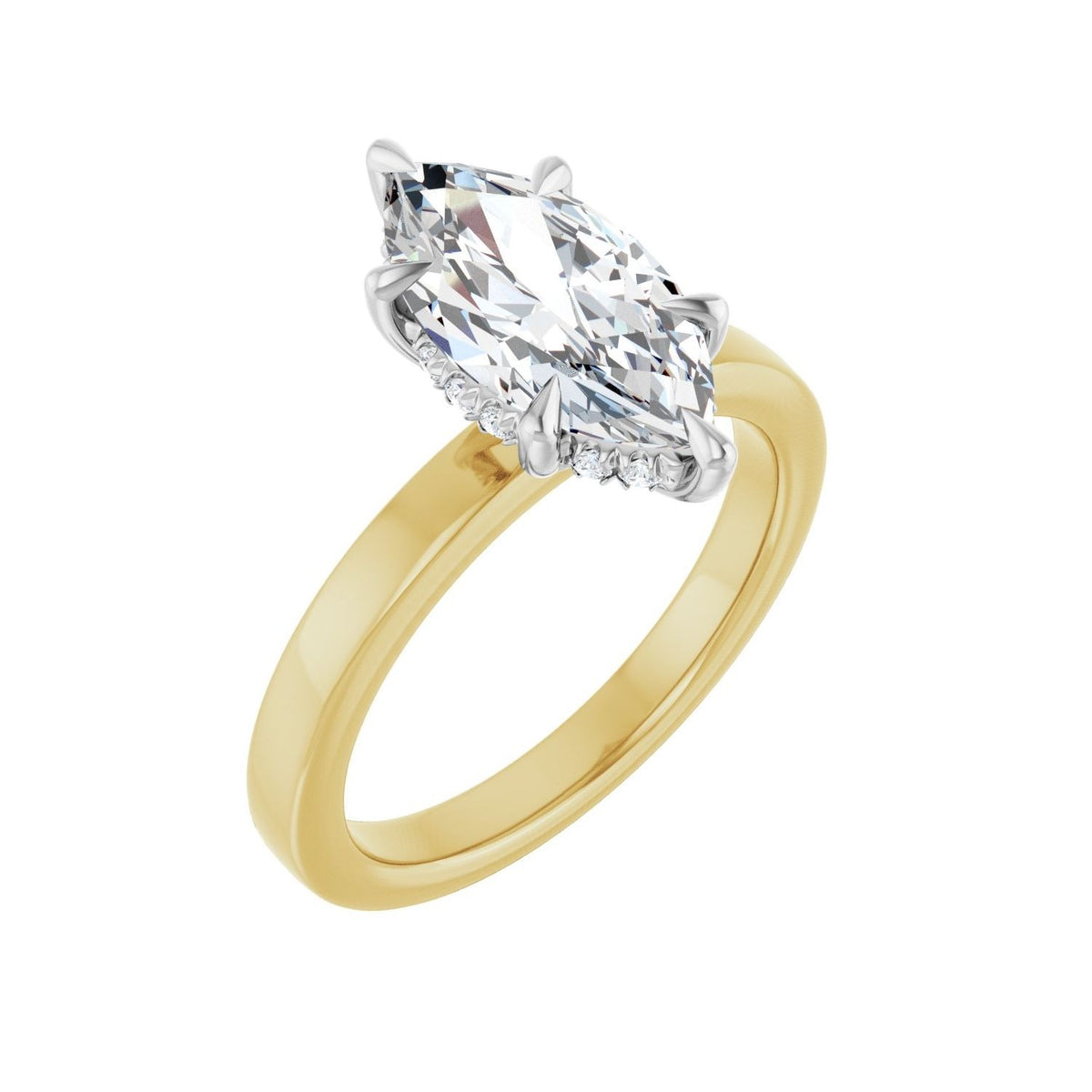 Sapphire Row Lab-Grown Marquise Diamond Claw-Prong Hidden Halo-Style Engagement Ring - 14K Yellow & White Gold, 2 1/3 ctw