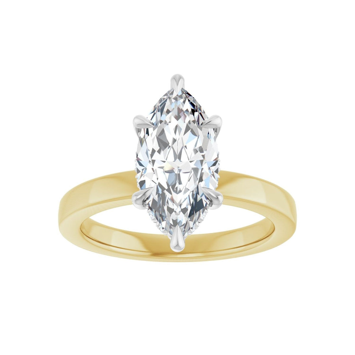 Sapphire Row Lab-Grown Marquise Diamond Claw-Prong Hidden Halo-Style Engagement Ring - 14K Yellow & White Gold, 2 1/3 ctw (view 3)