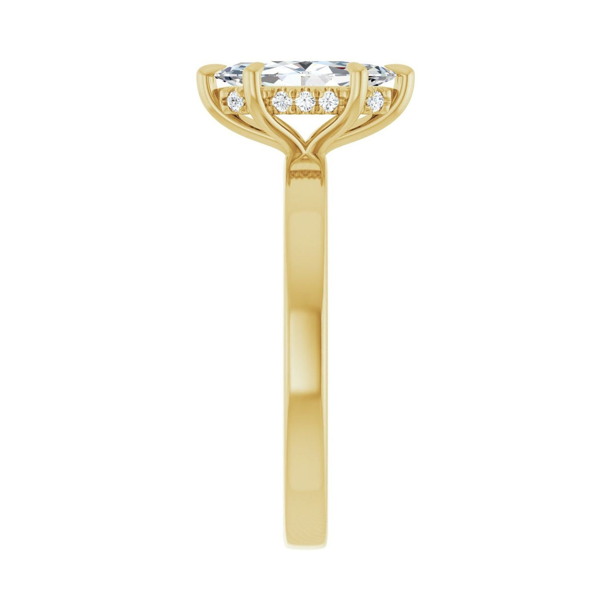 Sapphire Row Lab-Grown Marquise Diamond Claw-Prong Hidden Halo-Style Engagement Ring - 14K Yellow Gold, 1 ctw (view 4)
