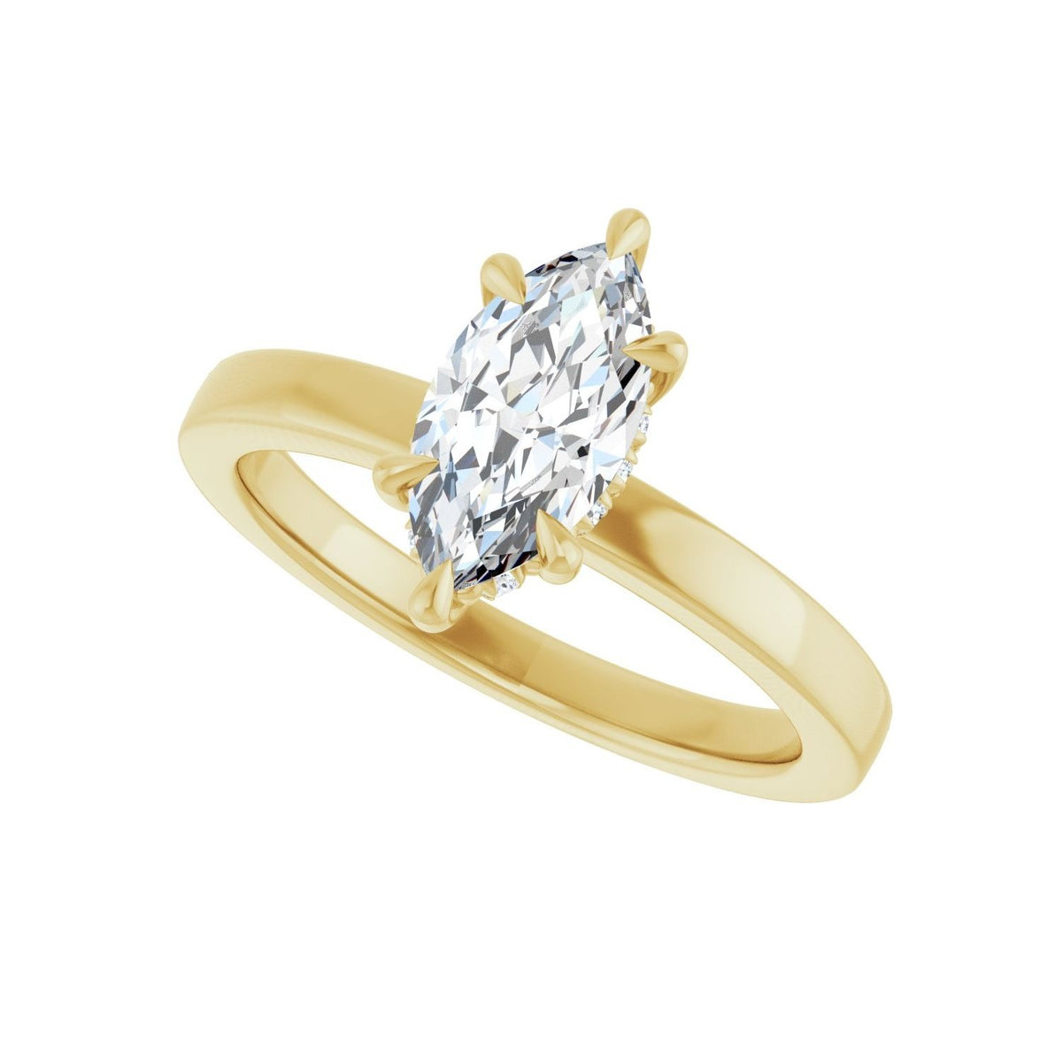 Sapphire Row Lab-Grown Marquise Diamond Claw-Prong Hidden Halo-Style Engagement Ring - 14K Yellow Gold, 1 ctw (view 5)