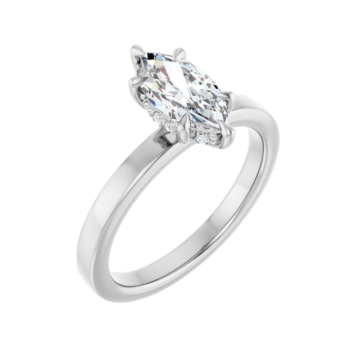 Sapphire Row Lab-Grown Marquise Diamond Claw-Prong Hidden Halo-Style Engagement Ring - 14K White Gold, 1 ctw
