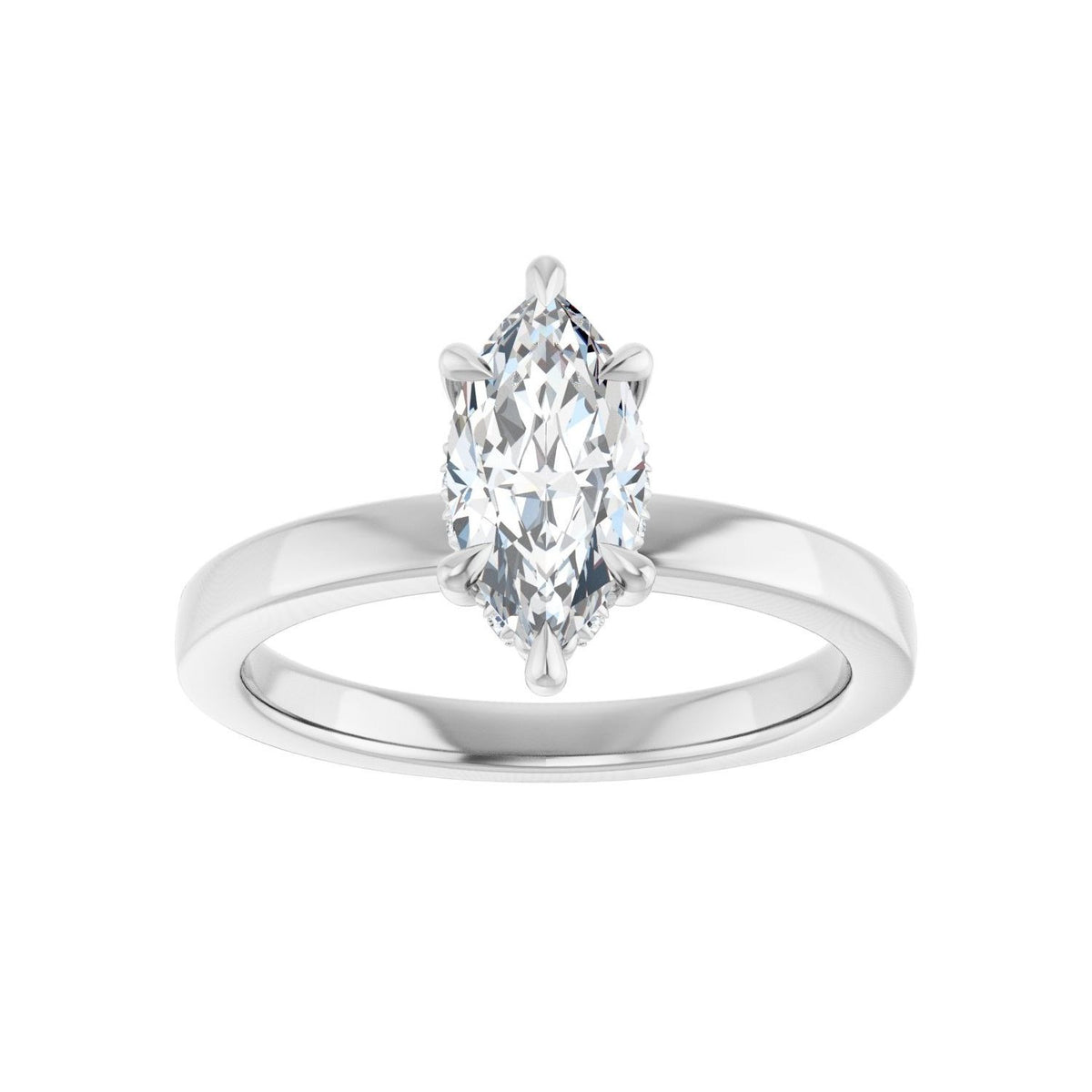 Sapphire Row Lab-Grown Marquise Diamond Claw-Prong Hidden Halo-Style Engagement Ring - 14K White Gold, 1 ctw (view 3)