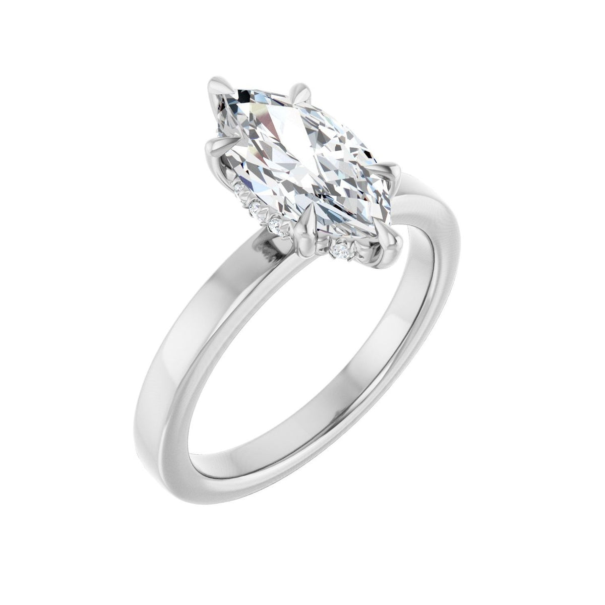 Sapphire Row Lab-Grown Marquise Diamond Claw-Prong Hidden Halo-Style Engagement Ring - 14K White Gold, 2 ctw