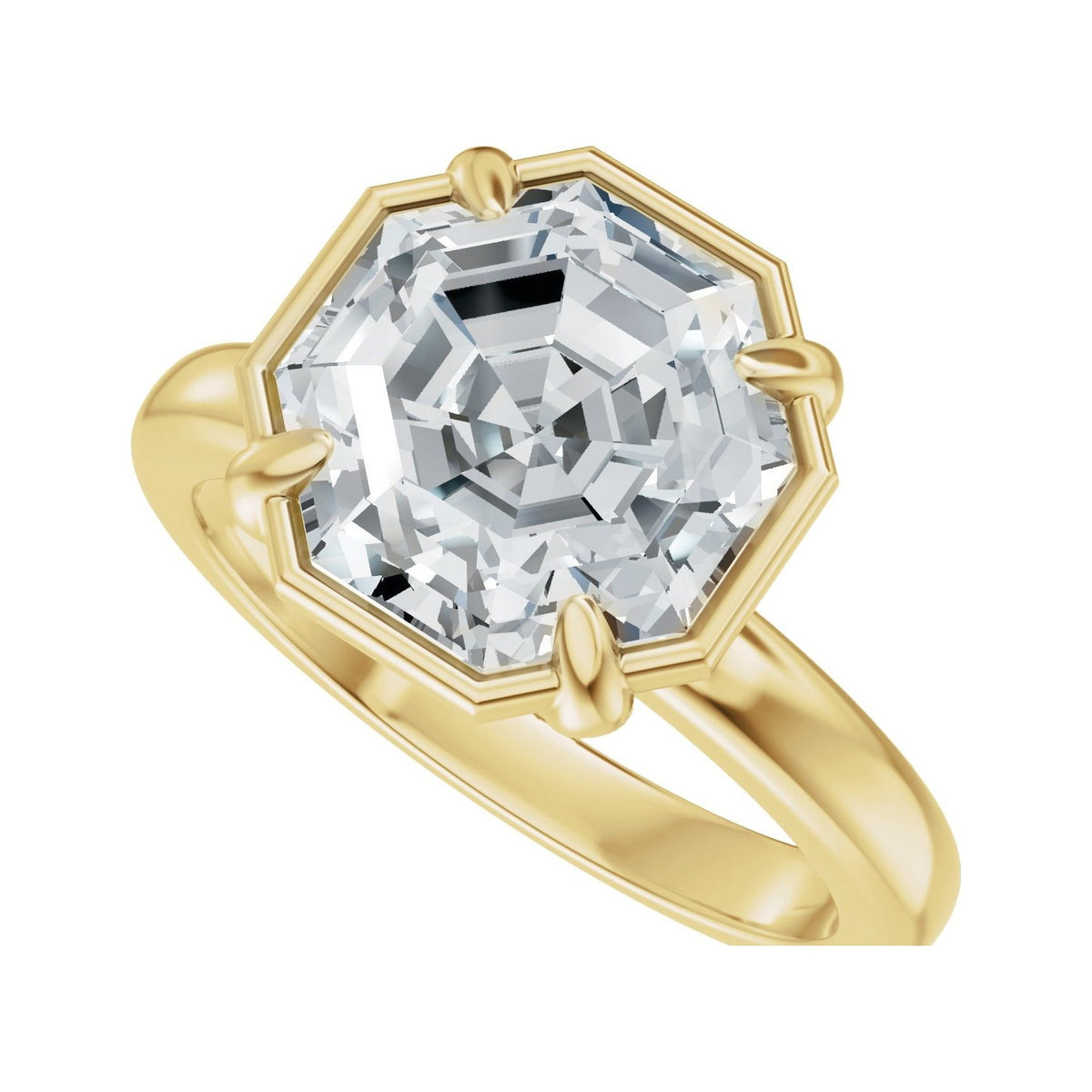 Sapphire Row Lab-Grown Octagon Diamond Claw-Prong Solitaire Bezel-Style Engagement Ring - 14K Yellow Gold, 3 ctw (view 5)