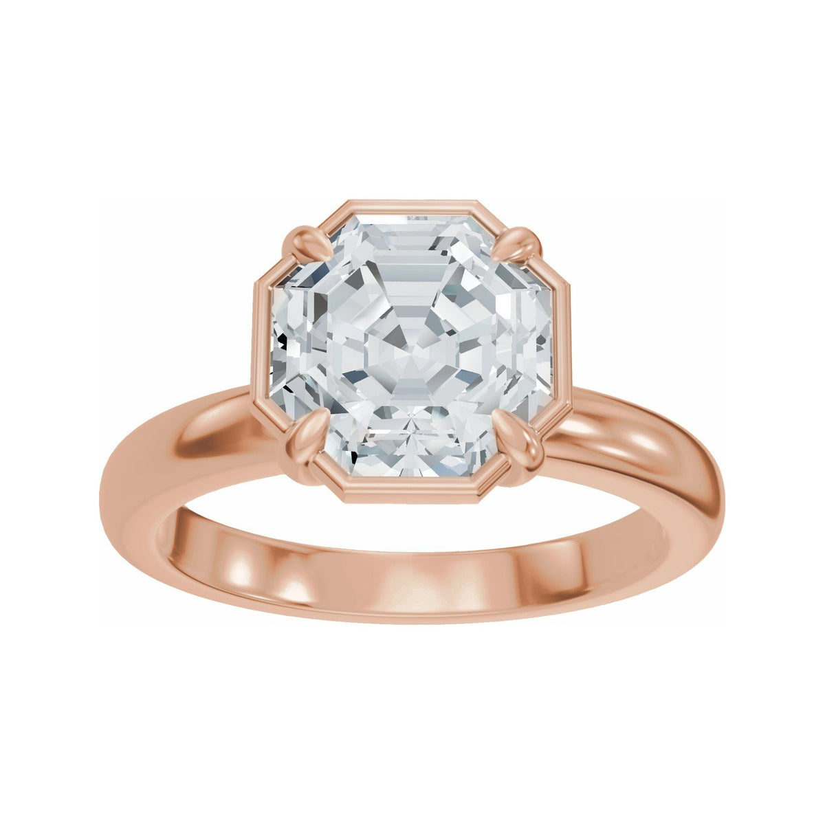 Sapphire Row Lab-Grown Octagon Diamond Claw-Prong Solitaire Bezel-Style Engagement Ring - 14K Rose Gold, 2 ctw (view 3)
