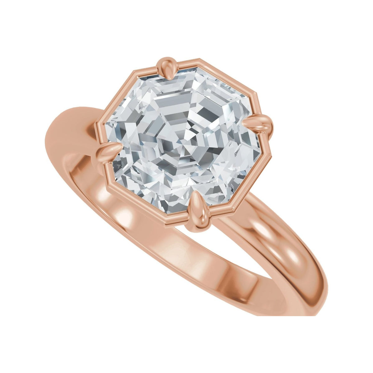 Sapphire Row Lab-Grown Octagon Diamond Claw-Prong Solitaire Bezel-Style Engagement Ring - 14K Rose Gold, 2 ctw (view 5)