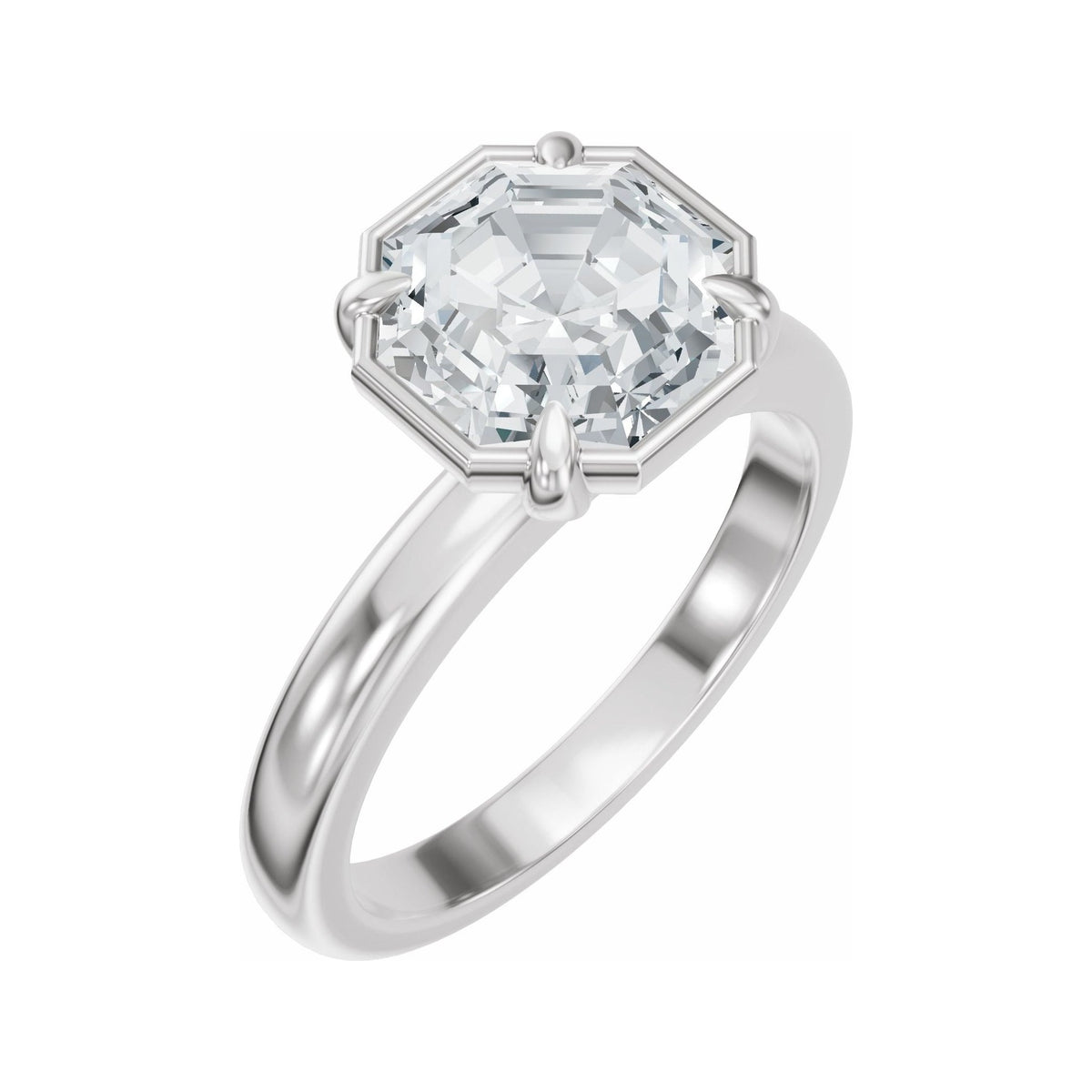 Sapphire Row Lab-Grown Octagon Diamond Claw-Prong Solitaire Bezel-Style Engagement Ring - 14K White Gold, 2 ctw