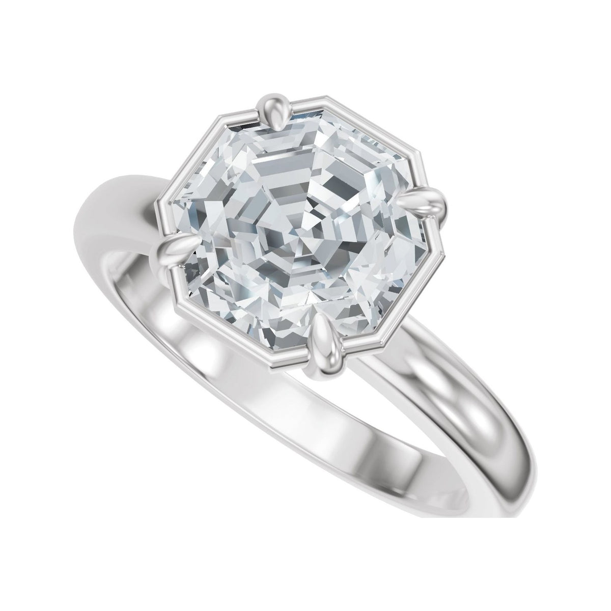 Sapphire Row Lab-Grown Octagon Diamond Claw-Prong Solitaire Bezel-Style Engagement Ring - 14K White Gold, 2 ctw (view 5)
