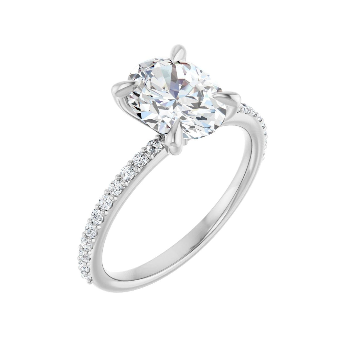Sapphire Row Lab-Grown Oval Diamond Accented Engagement Ring - 14K White Gold, 1 3/4 ctw