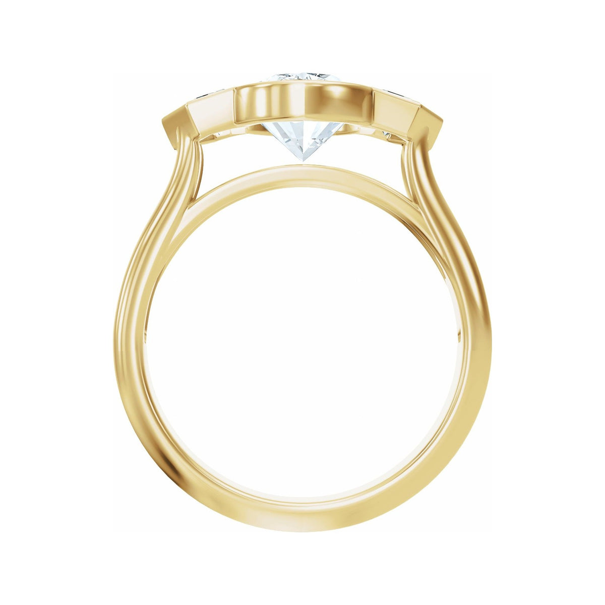 Sapphire Row Lab-Grown Oval Diamond Bezel-Set Three-Stone Engagement Ring - 14K Yellow Gold (view 2)