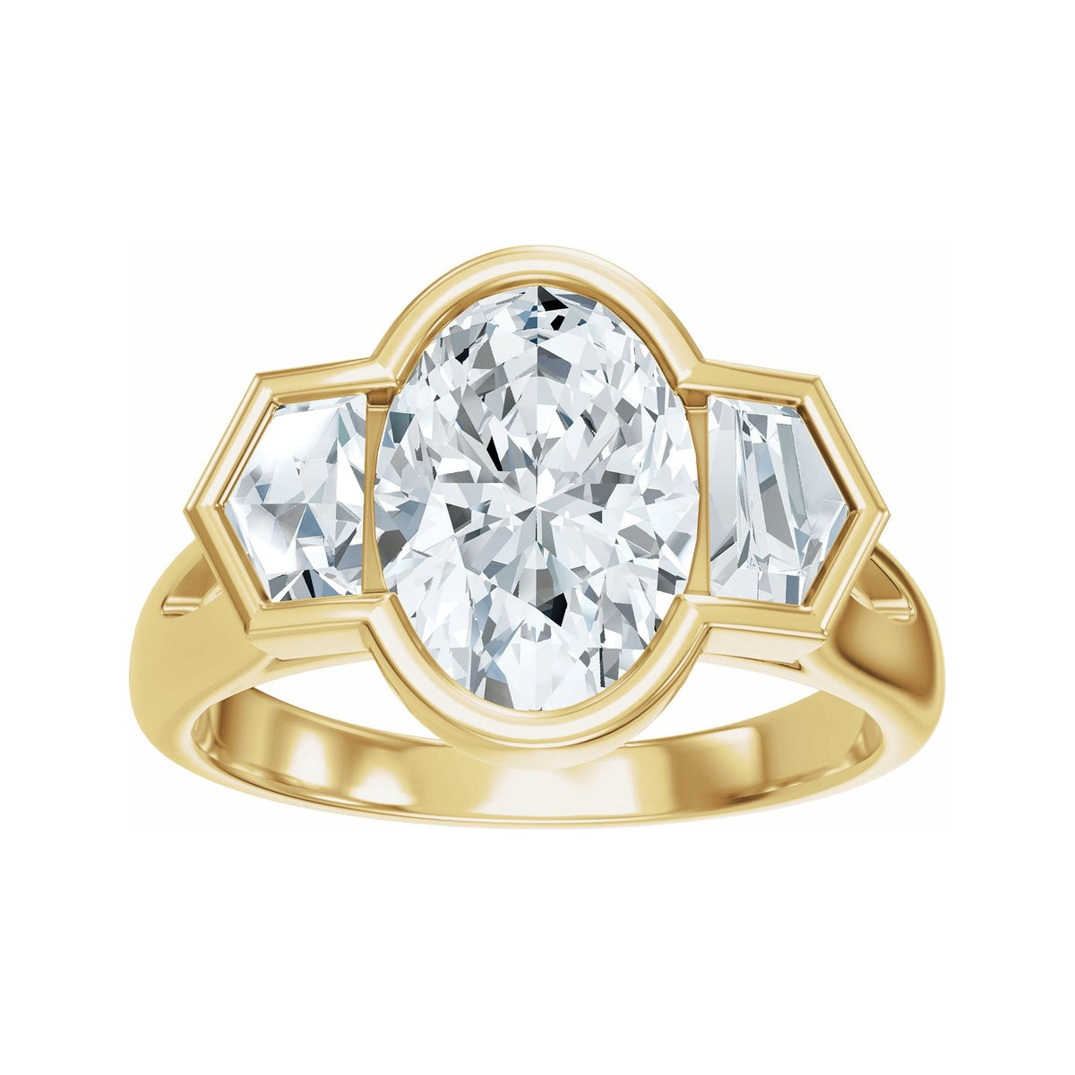 Sapphire Row Lab-Grown Oval Diamond Bezel-Set Three-Stone Engagement Ring - 14K Yellow Gold (view 3)