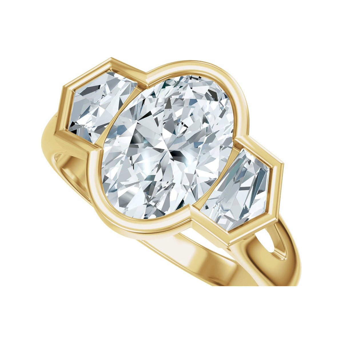 Sapphire Row Lab-Grown Oval Diamond Bezel-Set Three-Stone Engagement Ring - 14K Yellow Gold (view 5)