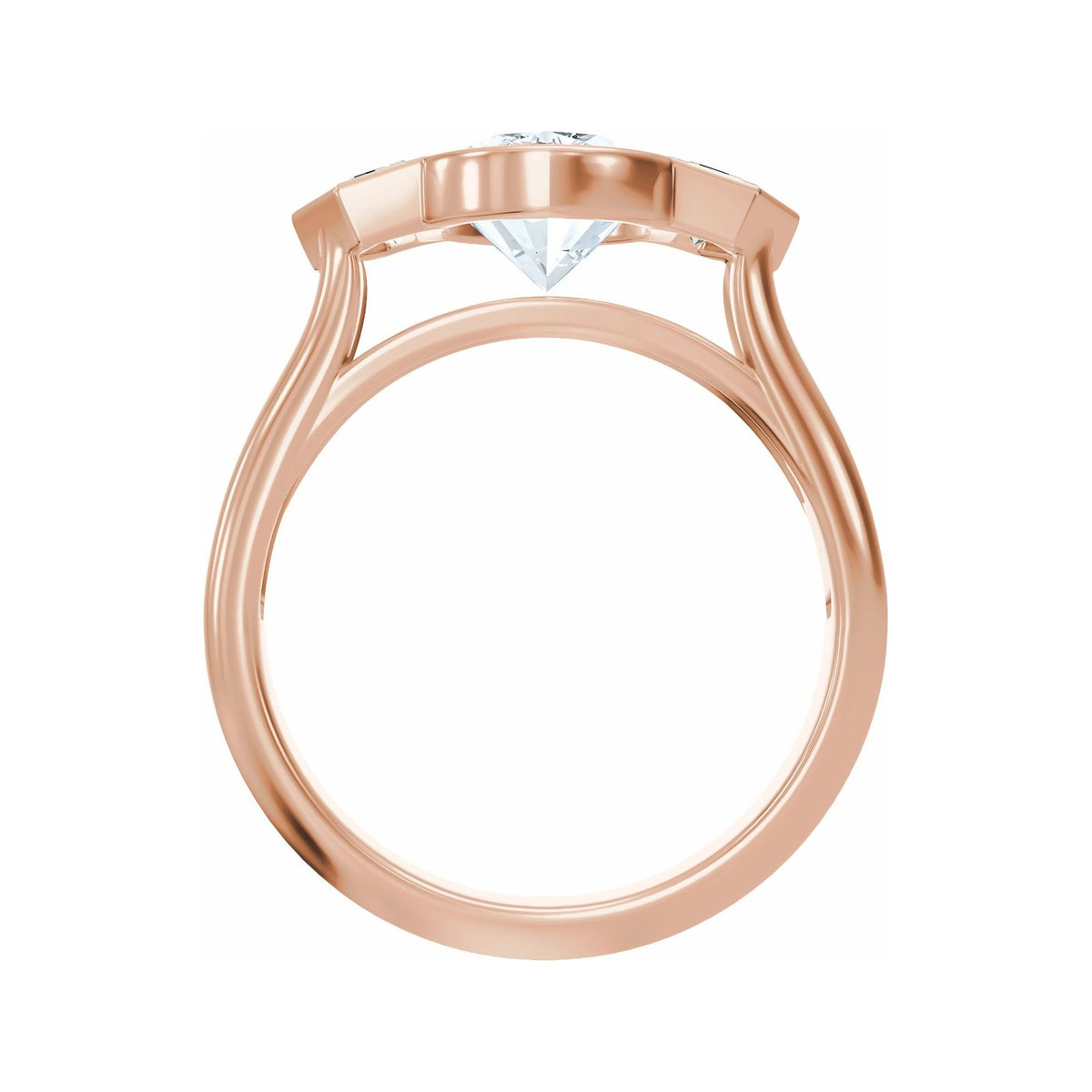 Sapphire Row Lab-Grown Oval Diamond Bezel-Set Three-Stone Engagement Ring - 14K Rose Gold (view 2)
