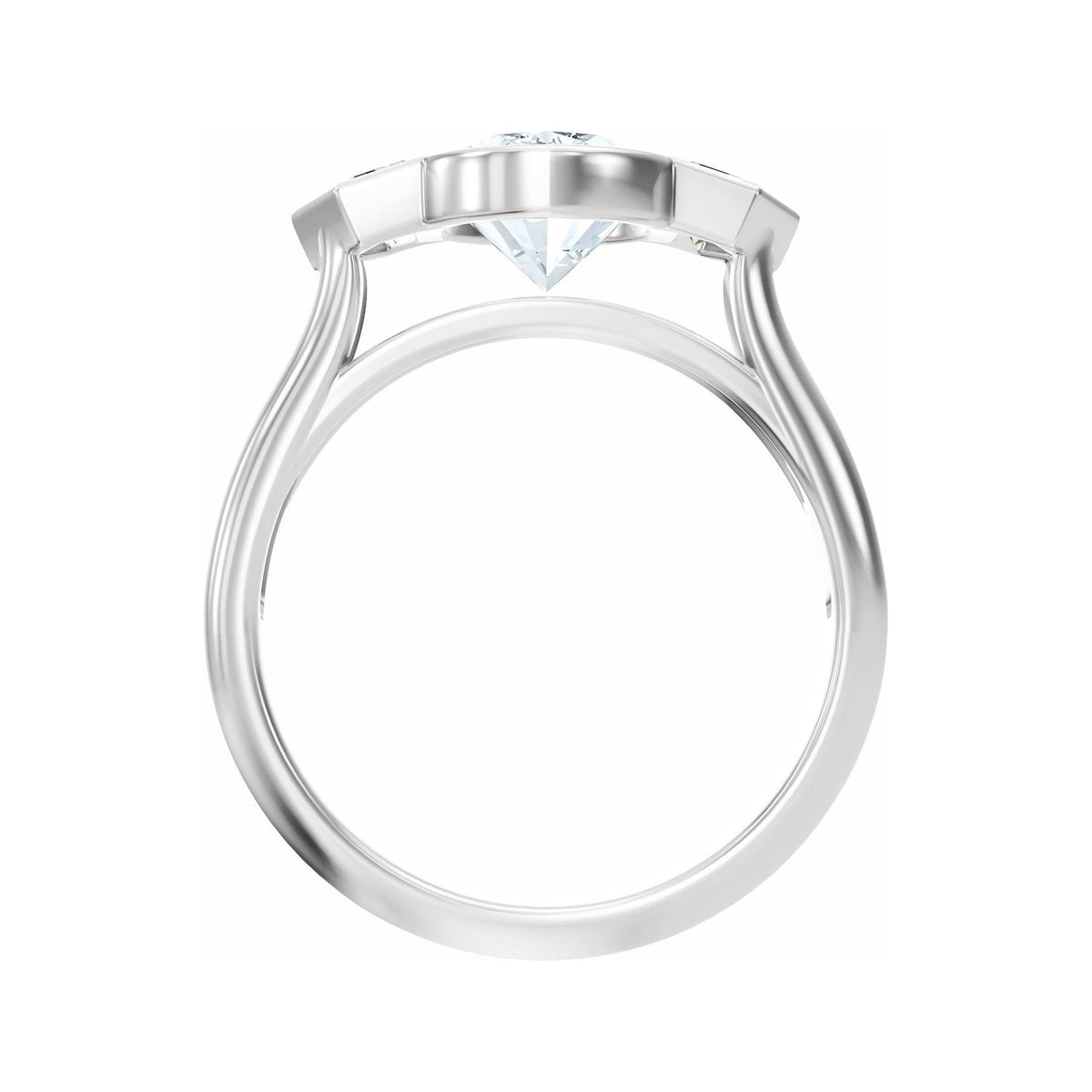 Sapphire Row Lab-Grown Oval Diamond Bezel-Set Three-Stone Engagement Ring - 14K White Gold (view 2)