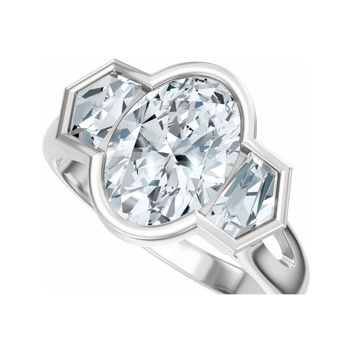Sapphire Row Lab-Grown Oval Diamond Bezel-Set Three-Stone Engagement Ring - 14K White Gold (view 5)