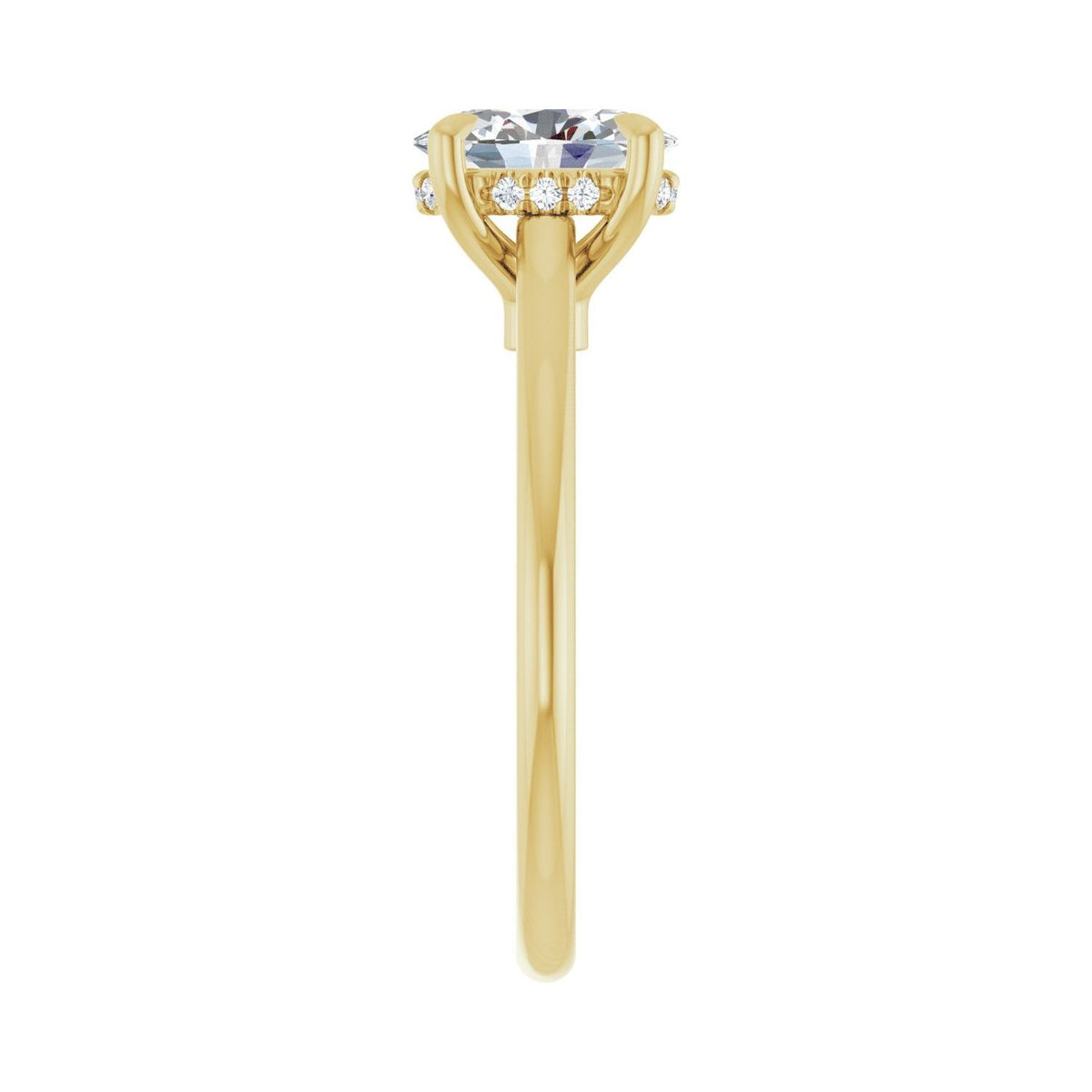 Sapphire Row Lab-Grown Oval Diamond Cathedral Claw-Prong Hidden Halo-Style Engagement Ring - 14K Yellow Gold, 1 ctw (view 4)