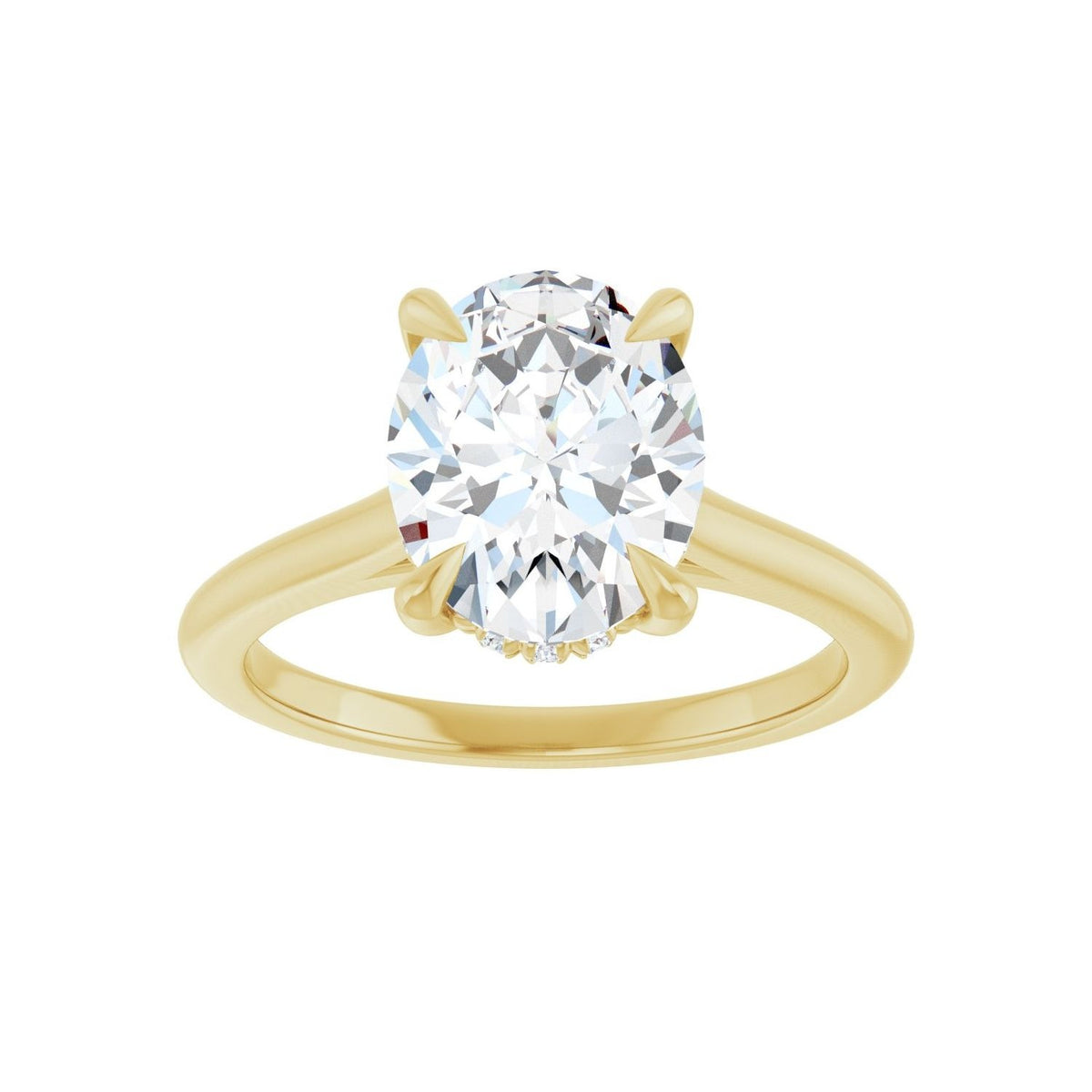 Sapphire Row Lab-Grown Oval Diamond Cathedral Claw-Prong Hidden Halo-Style Engagement Ring - 14K Yellow Gold, 2 1/2 ctw (view 3)