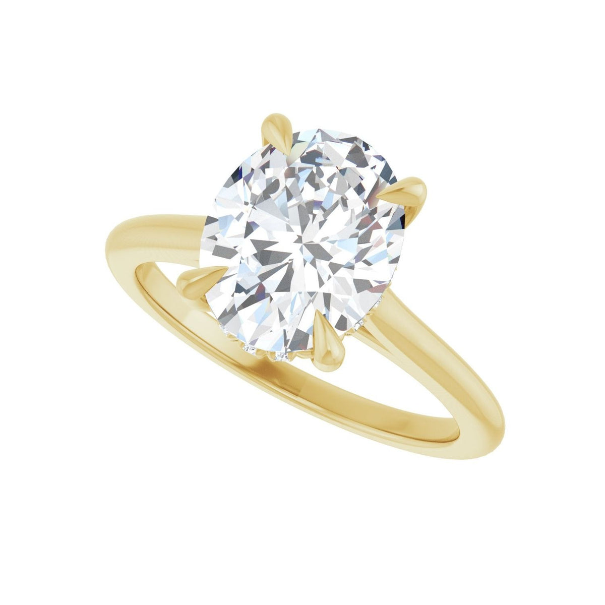 Sapphire Row Lab-Grown Oval Diamond Cathedral Claw-Prong Hidden Halo-Style Engagement Ring - 14K Yellow Gold, 2 1/2 ctw (view 5)
