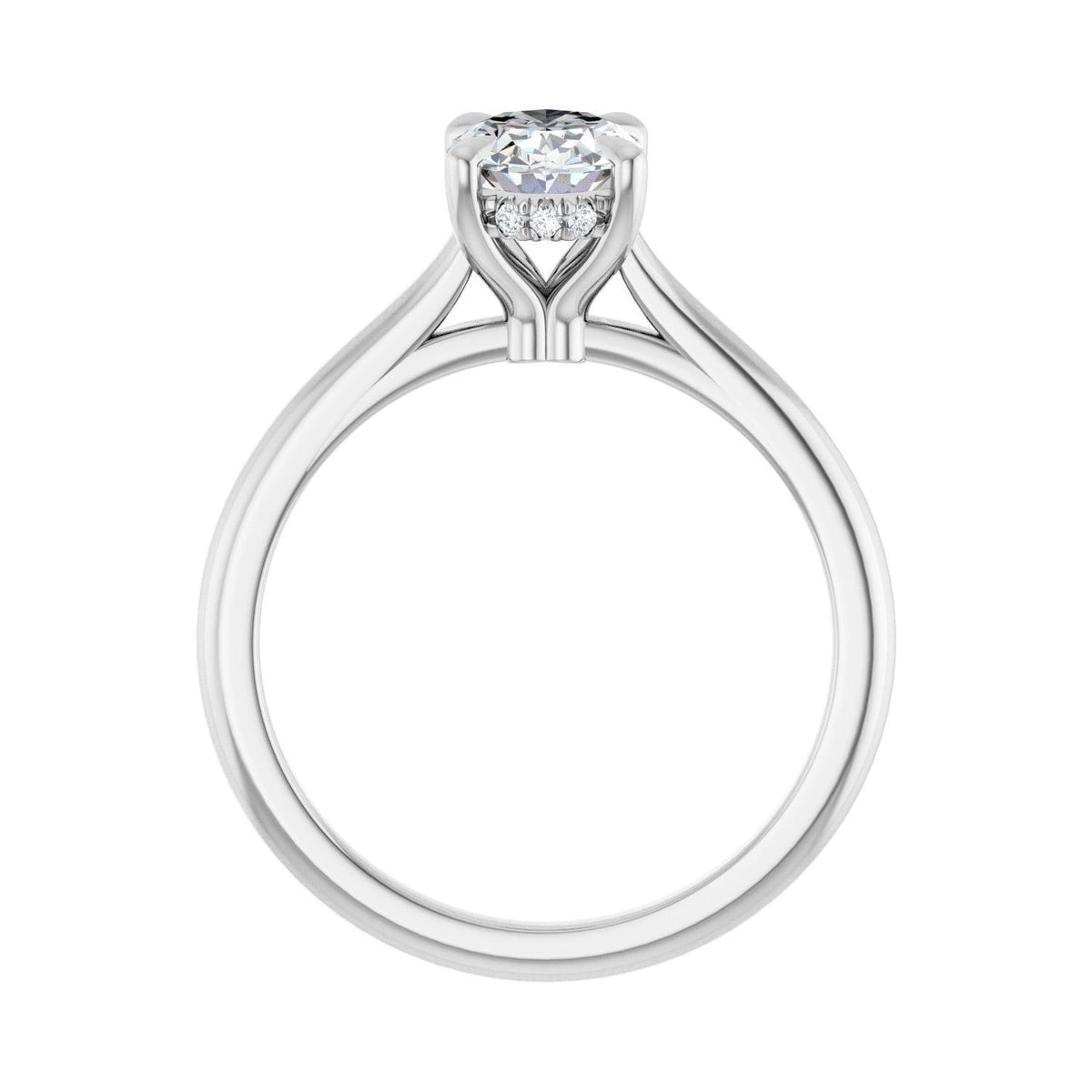 Sapphire Row Lab-Grown Oval Diamond Cathedral Claw-Prong Hidden Halo-Style Engagement Ring - 14K White Gold, 1 ctw (view 2)